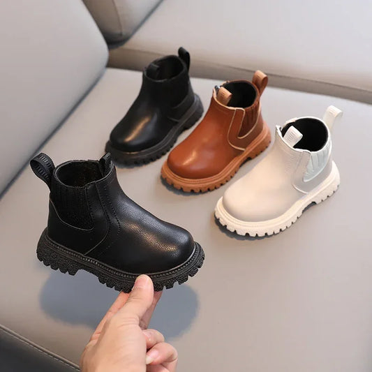 Toddler Chelsea Ankle Boots with Faux Leather Upper, Synthetic Leather Lining and Rubber Tread Sole, Casual Short Boots for Boys and Girls in Sizes 21–30