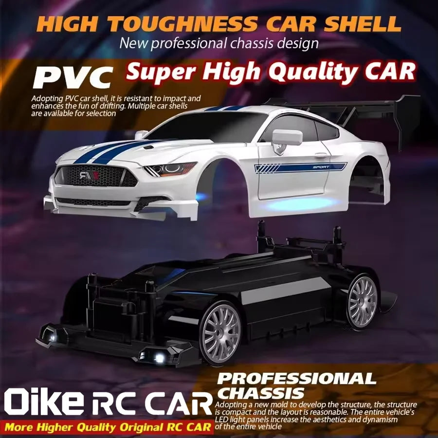 RC Drift Racing Car with 4WD, 2.4GHz Proportional Remote Control, LED Lights and Replaceable Racing and Drift Tires for Kids and Adults