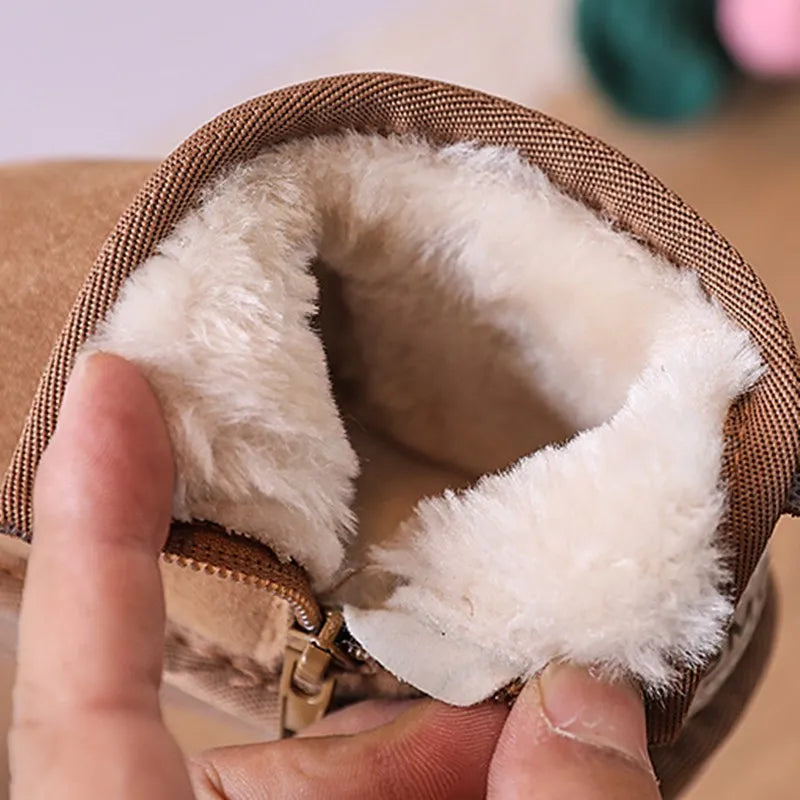 Toddler Plush Winter Booties with Contrast Stitching and Rear Pull Tabs, Camel, Black or Army Green Short Boots for Boys and Girls, Sizes 18-25