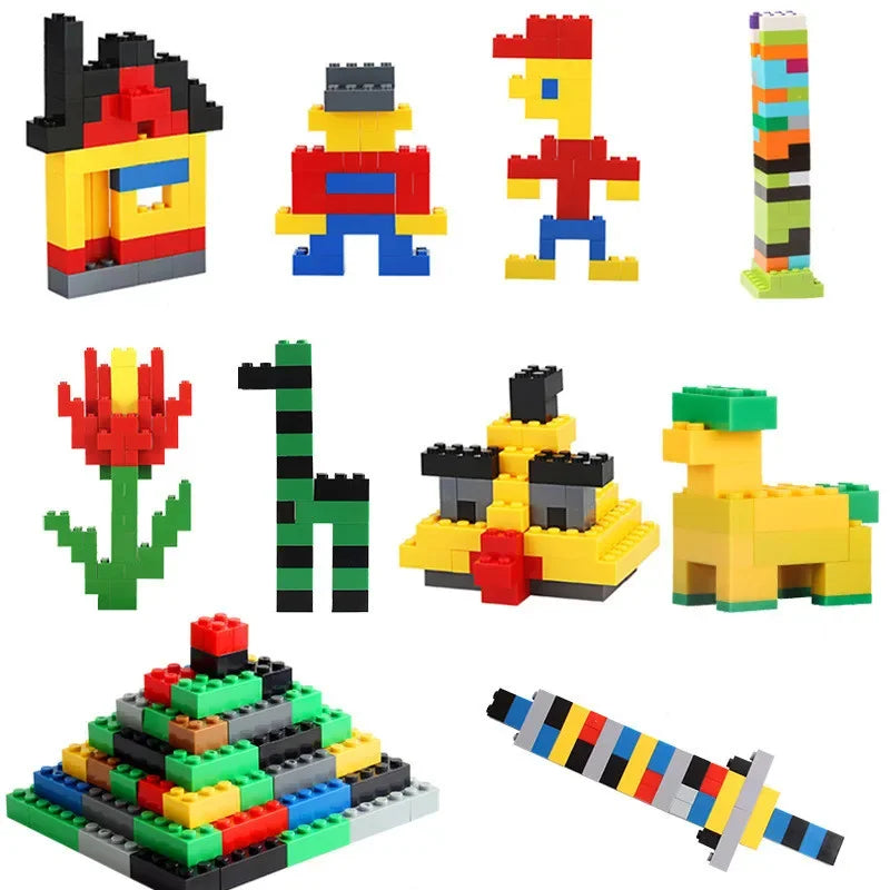 Creative Building Brick Set, 300 or 500 Colorful DIY Pieces for Open-Ended Construction, City Scenes, Counting and Shape Sorting Play