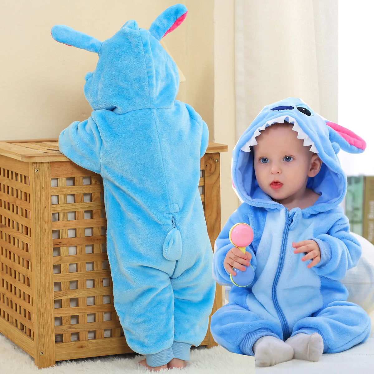 Baby Animal Hooded Costume Jumpsuit with Flannel Styling, Duck, Rabbit, Leopard and More Dress-Up Options for Boys and Girls, Sizes 70-120