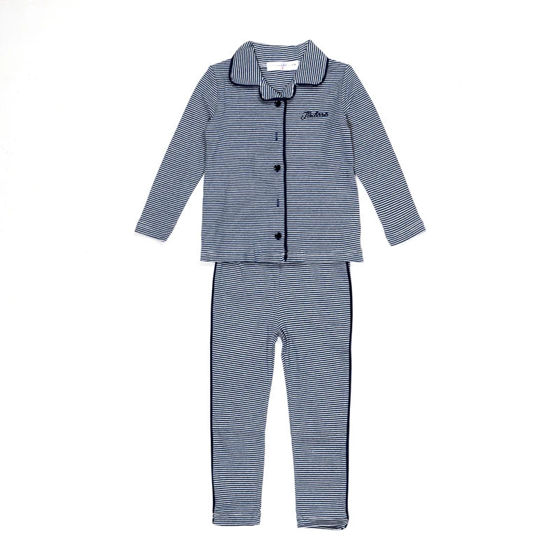 Striped Cotton Kids Matching Outfits with Collared Button Front, Blue and Red Two-Piece Styles, Baby Footie and Dress Options for Sibling Photos