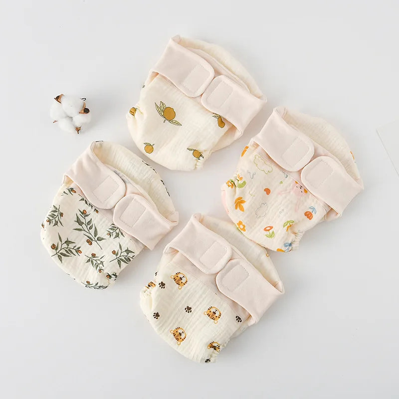 Baby Wrap Cloth Diaper with Adjustable Waist Tabs, Reusable Cotton Nappy in Animal and Rainbow Prints, Single-Piece Infant Changing Essential