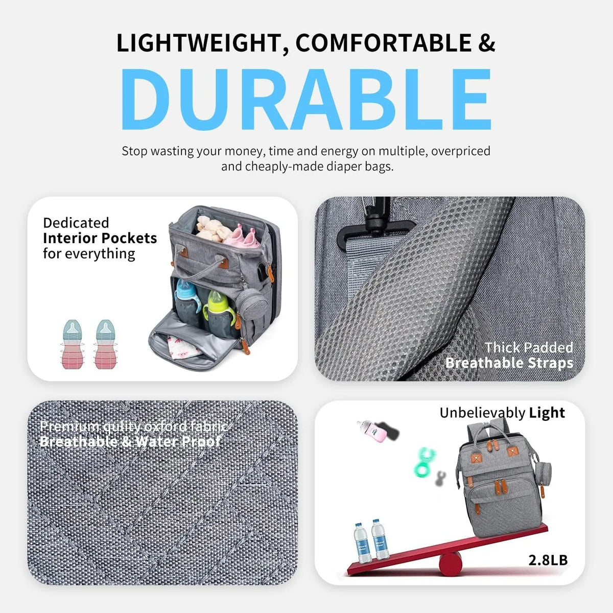 19-Pocket Diaper Backpack with Detachable Changing Station and USB Port, Baby Essentials Organizer with Pacifier Case for Moms and Dads