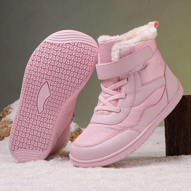 Wide Toe Winter Boots for Kids, Barefoot-Style High-Top Shoes with Cozy Lined Styling and Strap Options for Boys and Girls Cold-Weather Outfits