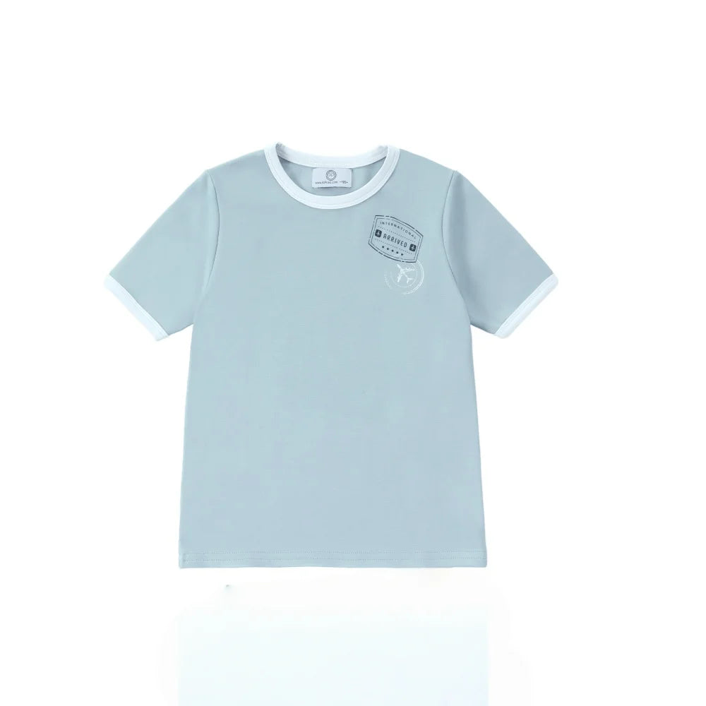 Kids Ringer Matching Outfits in Cotton Jersey with Stamp Graphics, Contrast Trim Dresses, Tees, Shorts and Baby Sets for Summer Photos