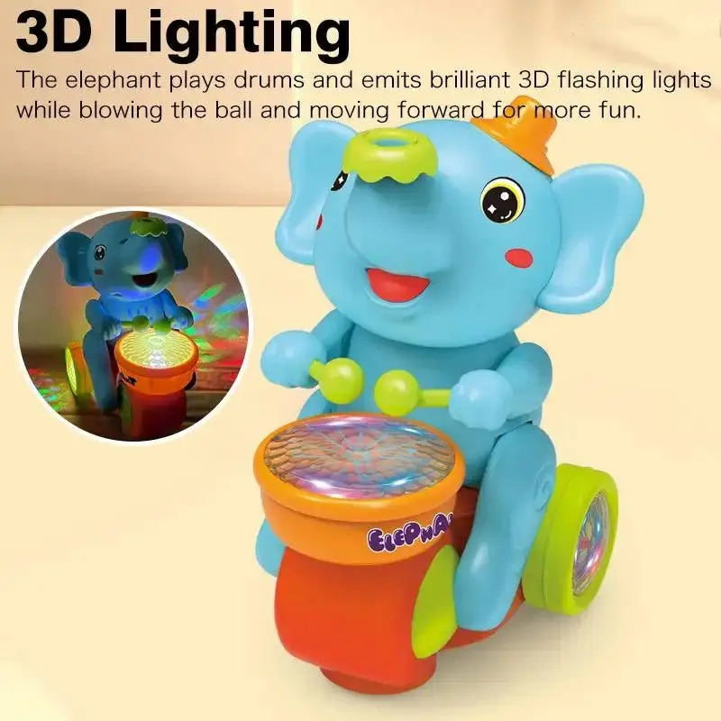 Musical Elephant Crawling Toy with Walking Action, Floating Ball, LED Lights and Drum Sounds for Supervised Baby Floor Play and Gifts