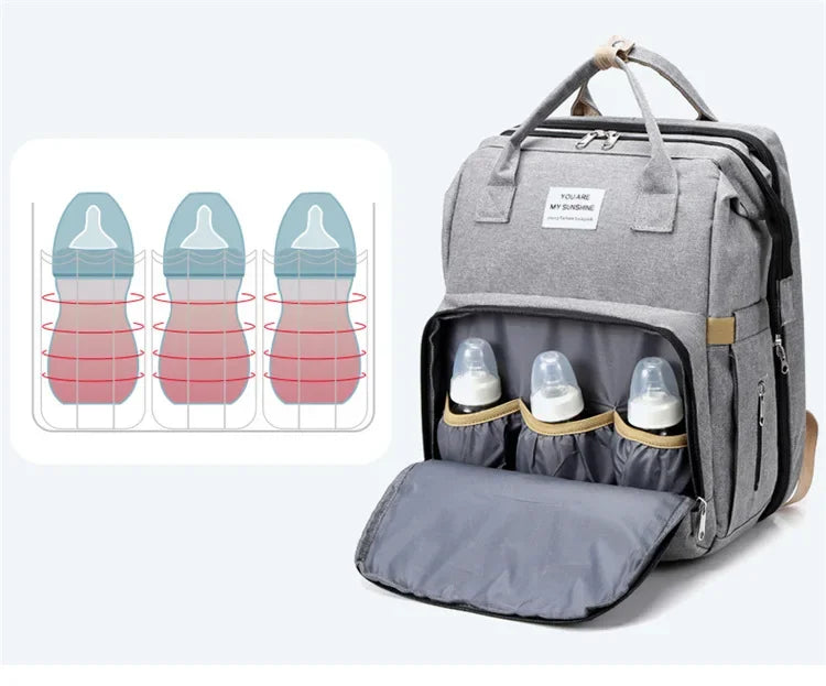 Diaper Bag Backpack with Fold-Out Changing Station, Large Capacity Baby Essentials Organizer with Bottle Pockets and Changing Mat for Parents