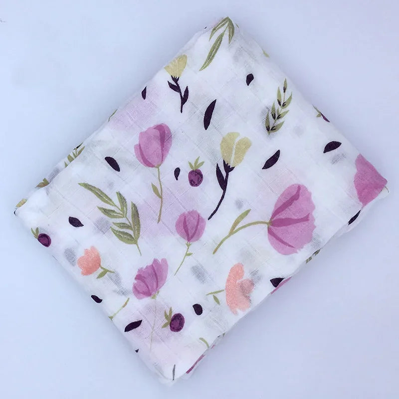 Printed Cotton Muslin Receiving Blanket for Babies with Space, Animal and Floral Designs, Approx. 120 x 120 cm Square Wrap with Smaller Mountain Option