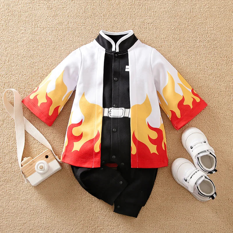 Baby Cosplay Romper with Anime-Inspired Layered Outfit Styling, Long Sleeve Cotton Infant Costume for Boys and Girls Photos and Halloween, 59-90 cm