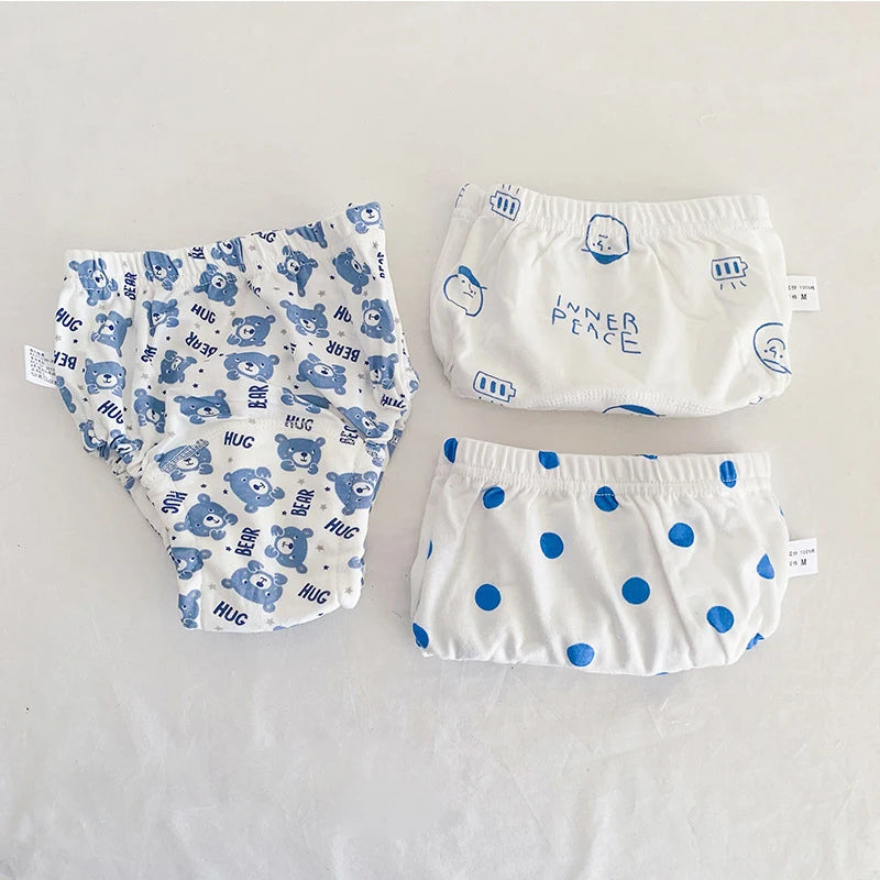 Toddler Potty Training Pants 3-Pack, 6-Layer Washable Cotton Learning Underwear with Elastic Waist and TPU Layer in 8–18 kg Size Options
