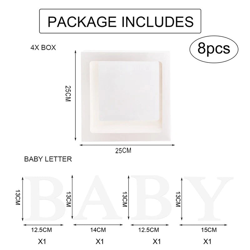 BABY Letter Balloon Boxes, 25cm Baby Shower Decorations for Boys and Girls, Gender Reveal Party Displays and First Birthday Photo Backdrops