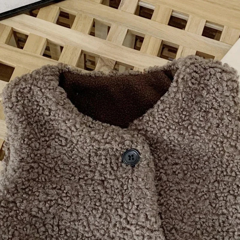 Toddler Faux Fur Vest with V-Neck and Button Front, Plush Sleeveless Waistcoat for Boys and Girls Ages 1-6, Fall and Winter Layering
