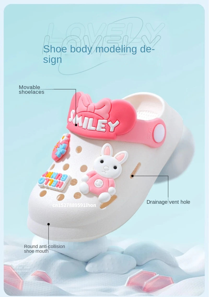 Toddler Bunny and Bear Clogs with Cartoon Decorations, Ventilation Holes and Pivoting Heel Strap for Boys and Girls Casual Summer Outfits, Inner Lengths 12–17 cm