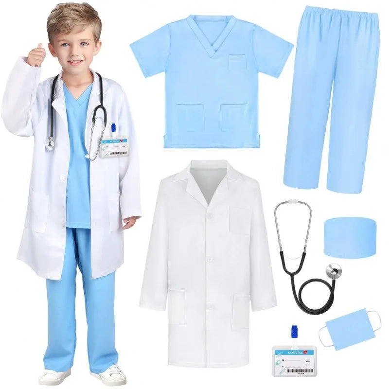 Children’s Medical Role Play Costume with White Coat Styling for Doctor and Nurse Dress-Up, Career Day, Halloween Parties and Pretend Clinic Games