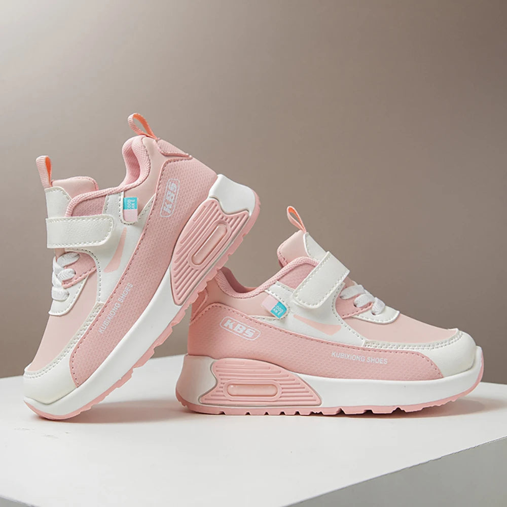 Color-Block Kids Running Shoes with PU Leather Upper, Soft Rubber Sole and Strap Closure for Boys and Girls, School Days and Outdoor Play