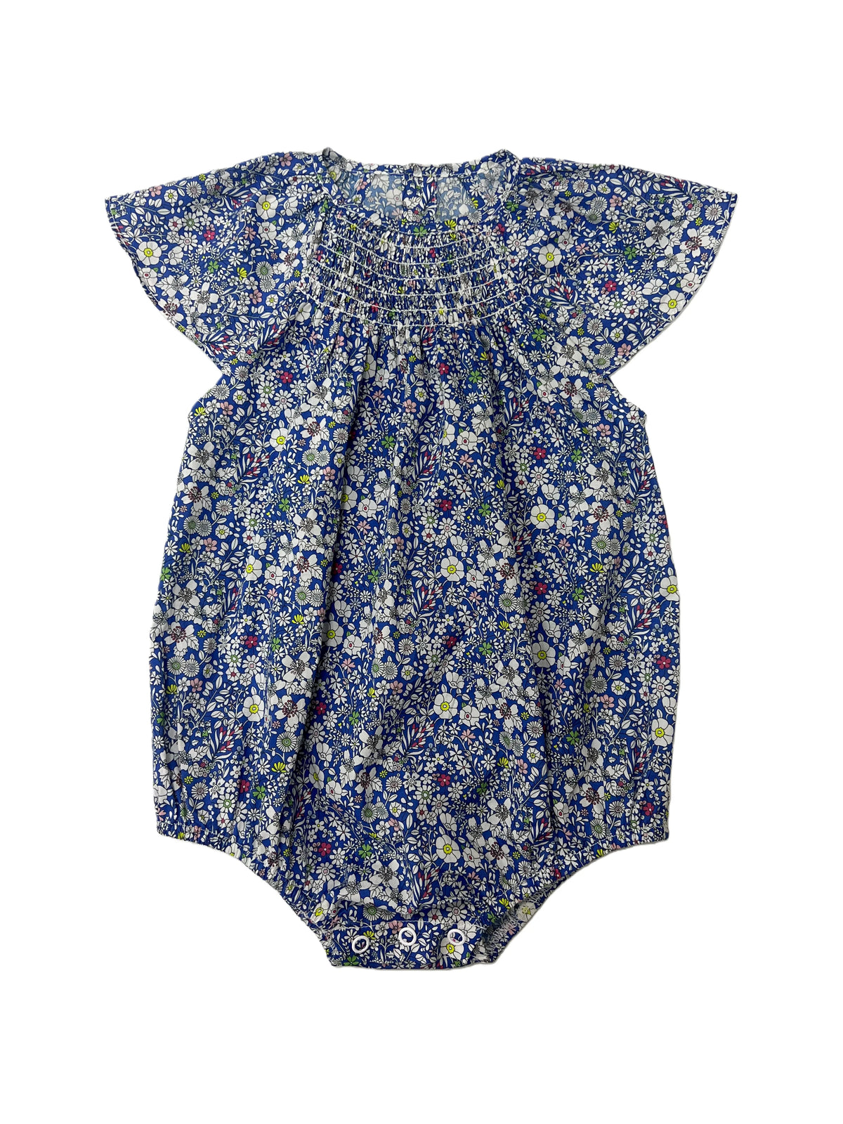 Blue Floral Sibling Outfits with Smocked Girls Dress and Baby Romper Options, Coordinating Boys Knit Tops, Polo and Shorts for Family Photos