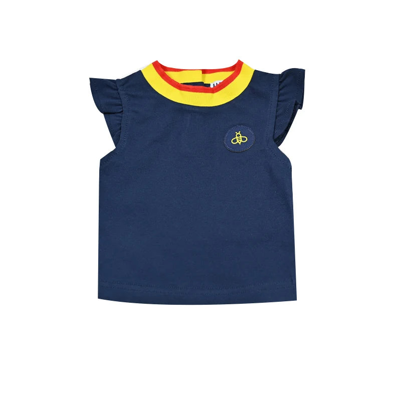 Striped Collar Kids Matching Outfits with Bee Motifs, Boys Shirts, Girls Dress and Top-Skirt Sets, Baby Top-and-Shorts Options for Sibling Photos