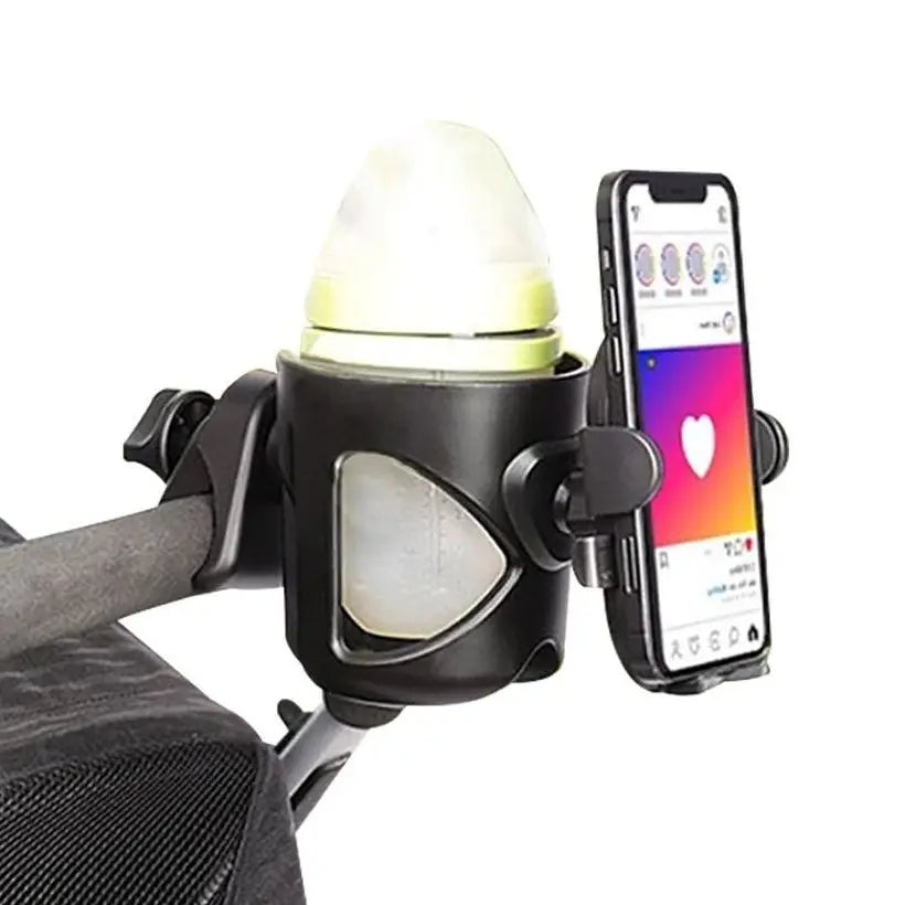 Stroller Bottle and Cup Holder with Clamp Mount and Optional Phone Slot, Single-Cup or Combination Storage Accessory for Walks and Family Outings