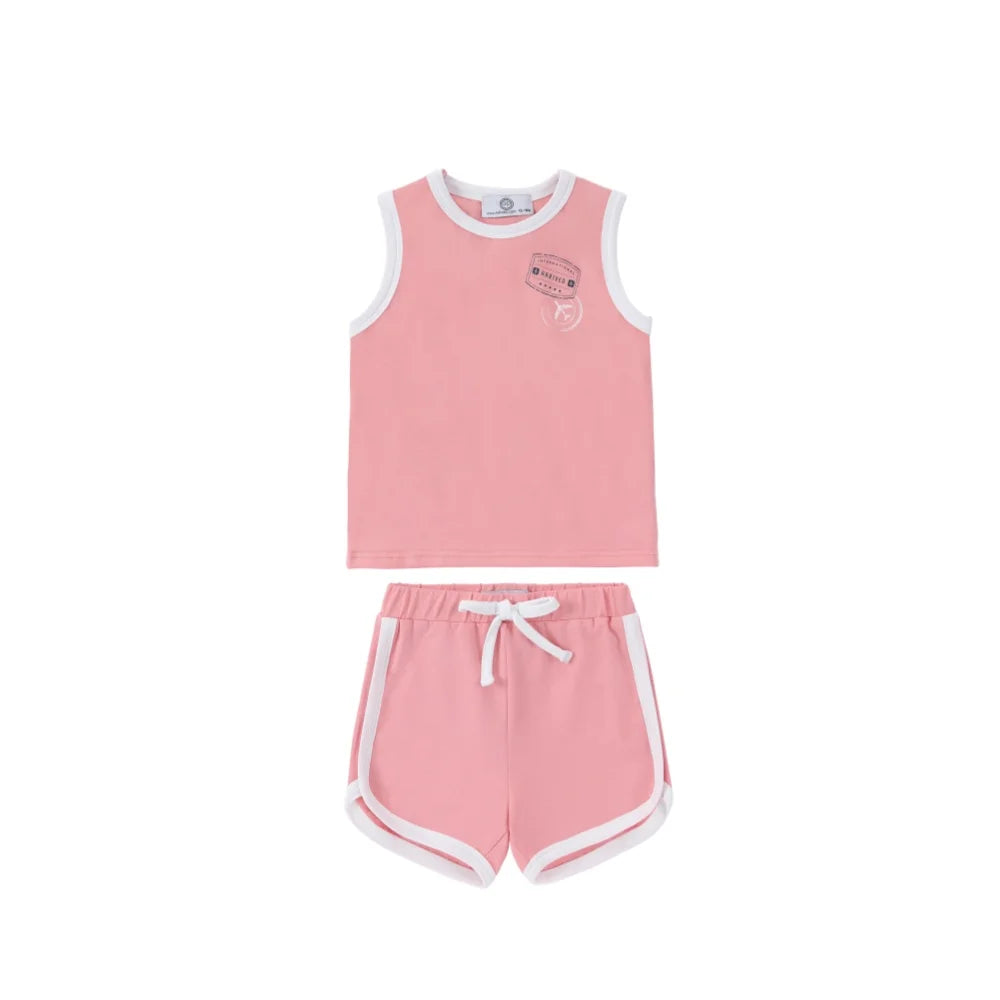 Kids Ringer Matching Outfits in Cotton Jersey with Stamp Graphics, Contrast Trim Dresses, Tees, Shorts and Baby Sets for Summer Photos