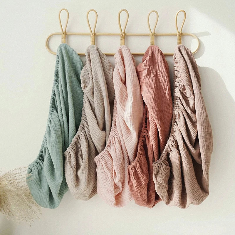 Muslin Cotton Changing Pad Covers 2-Pack with Elastic Edges, Double-Layer Baby Diaper Mat Covers for Newborn Nursery Care and Baby Shower Gifts