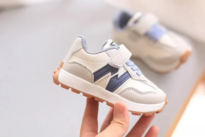 Toddler Hook and Loop Sneakers with Contrast Panels, Lightweight Breathable Soft-Sole Sports Shoes in Grey, Beige or Black for Everyday Casual Wear