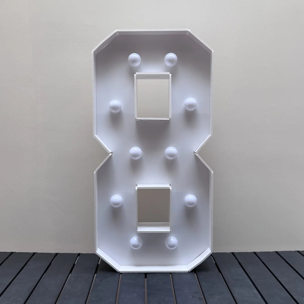 Light Up Marquee Numbers, 73 cm White KT Board Frames with Lights and Support Brackets for Birthday Backdrops and Anniversary Displays