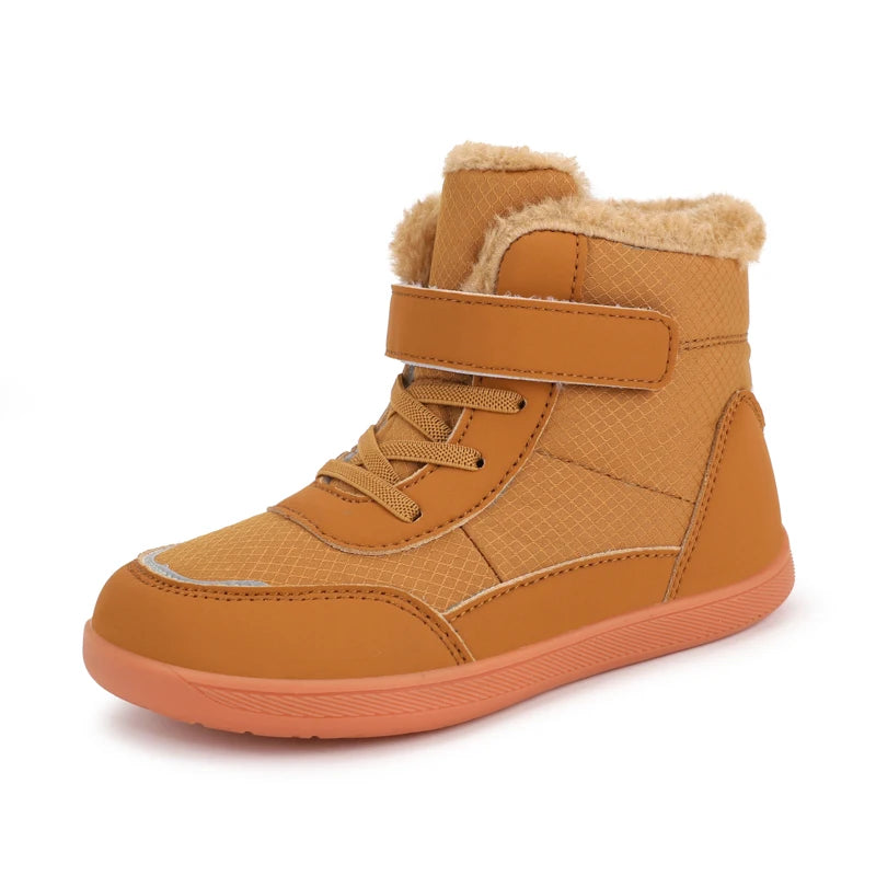 Wide Toe Winter Boots for Kids, Barefoot-Style High-Top Shoes with Cozy Lined Styling and Strap Options for Boys and Girls Cold-Weather Outfits