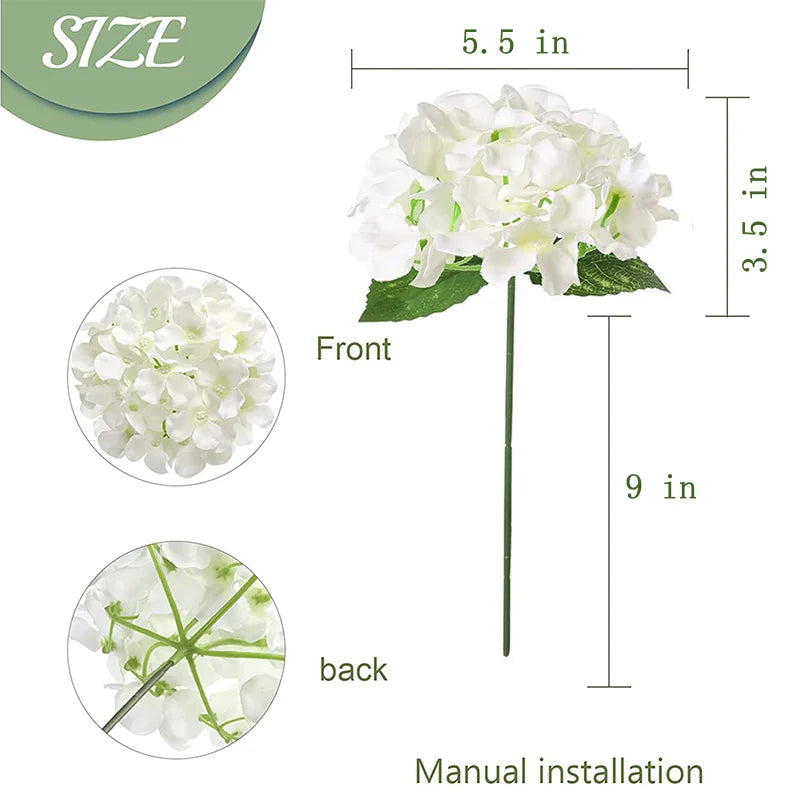 Artificial Hydrangea Flower Heads, 50-Piece Silk-Fabric Floral Set with Stem or Leaf Options for DIY Wedding Centerpieces, Baby Showers and Home Decor
