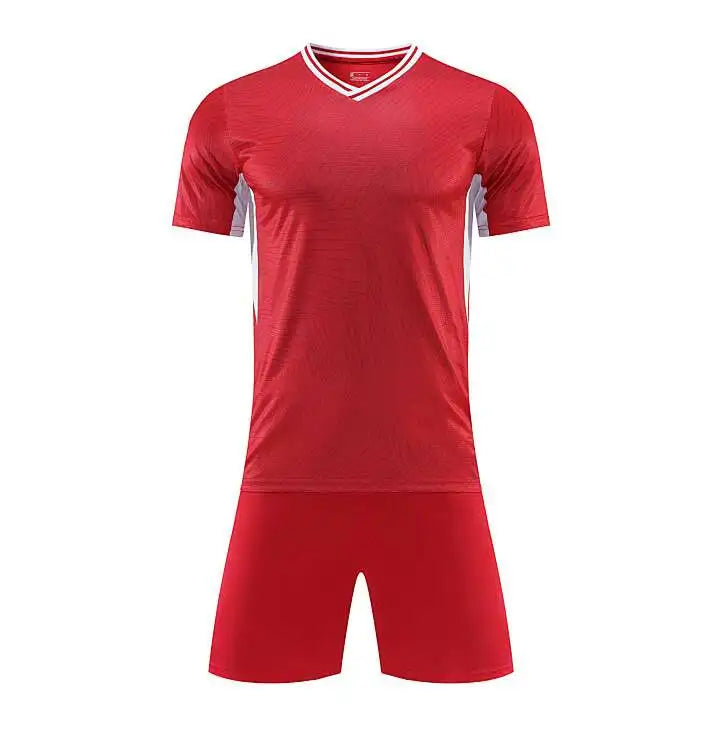 Kids Soccer Training Outfit with Short Sleeve V-Neck Jersey and Shorts, Contrast Trim Sports Clothing Set for Boys and Girls, Youth and Adult Sizes