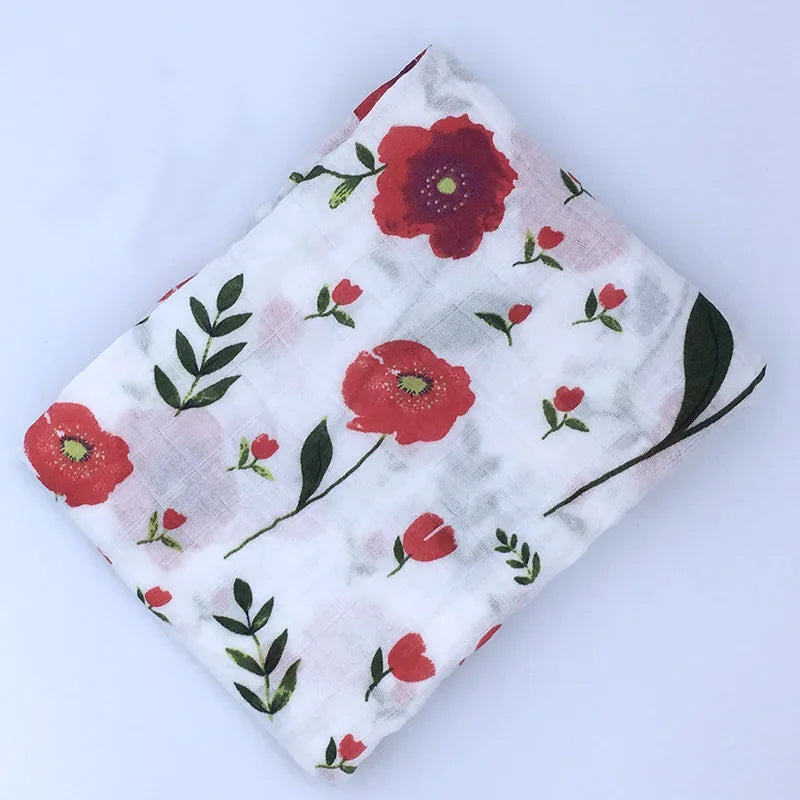 Printed Cotton Muslin Receiving Blanket for Babies with Space, Animal and Floral Designs, Approx. 120 x 120 cm Square Wrap with Smaller Mountain Option