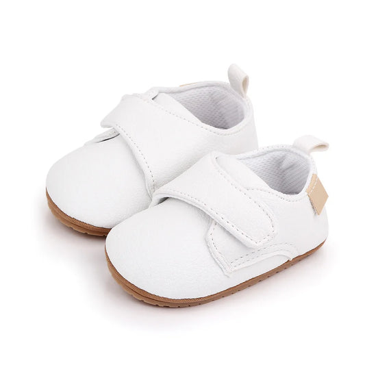 Baby Strap Shoes with Rounded Toes and Heel Pull Tabs, Solid Color Moccasin-Style Footwear for Infant Boys and Girls Everyday Outfits
