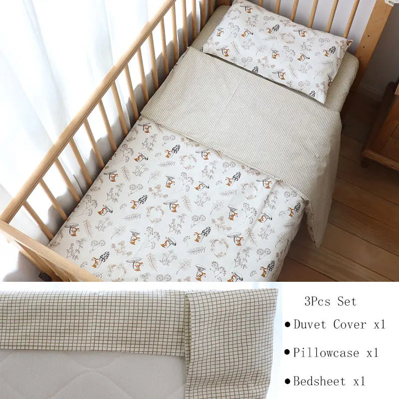 Cotton Toddler Bedding Set, 3-Piece Printed Duvet Cover and Pillowcase with Flat Sheet or Mattress Cover, Kids Room Bed Linens