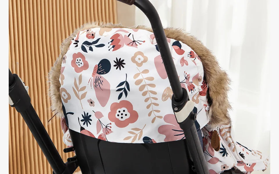 Baby Stroller Winter Footmuff with Two-Way Zipper, Removable Fur-Style Collar and Front Buttons, Pram Sack in Floral, Bear and Solid Styles
