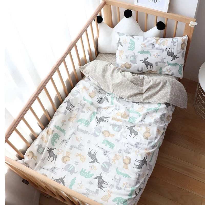 Cotton Toddler Bedding Set, 3-Piece Printed Duvet Cover and Pillowcase with Flat Sheet or Mattress Cover, Kids Room Bed Linens
