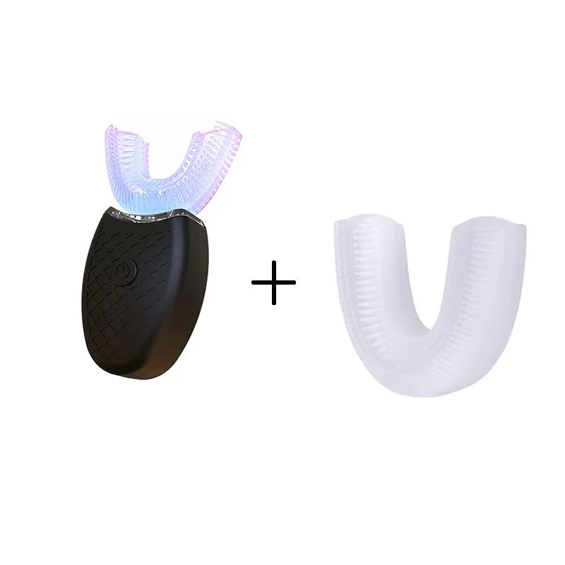 U-Shaped Sonic Toothbrush with Silicone Mouthpiece, USB Rechargeable Electric Oral Care Brush with Three Modes in Black or White