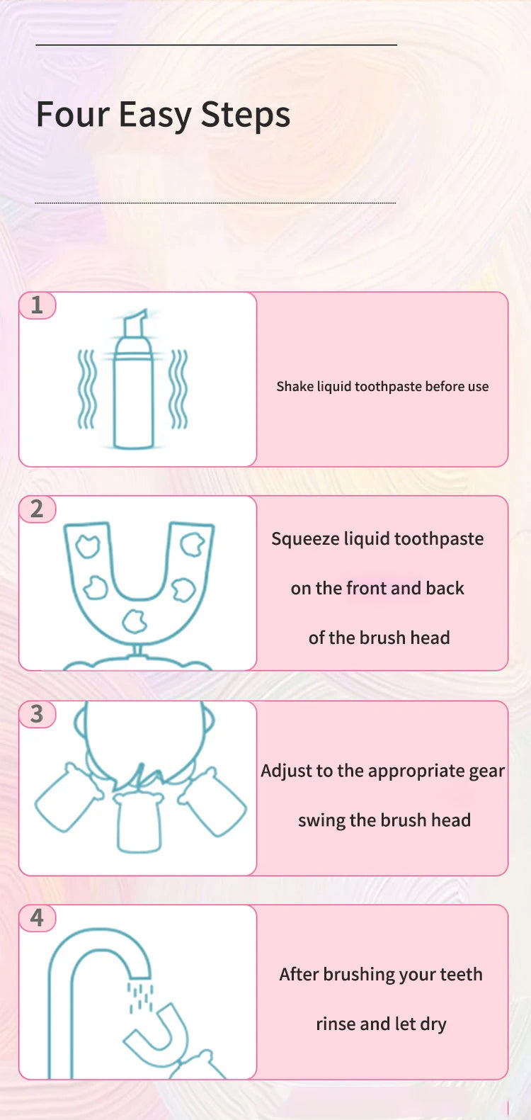 Children’s Rechargeable Toothbrush with U-Shaped Silicone Head, Cartoon Handle, Three Sonic Modes and Automatic Timer for Ages 2–15