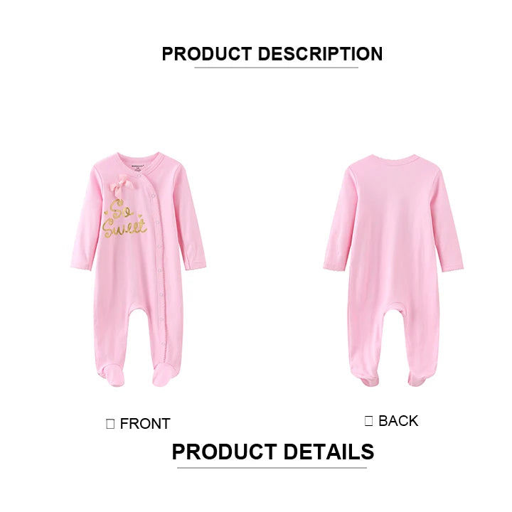 Baby Footed Jumpsuits 3-Pack, 100% Cotton Long Sleeve Cartoon Rompers for Newborn Boys and Girls, Fall and Winter Everyday Outfits