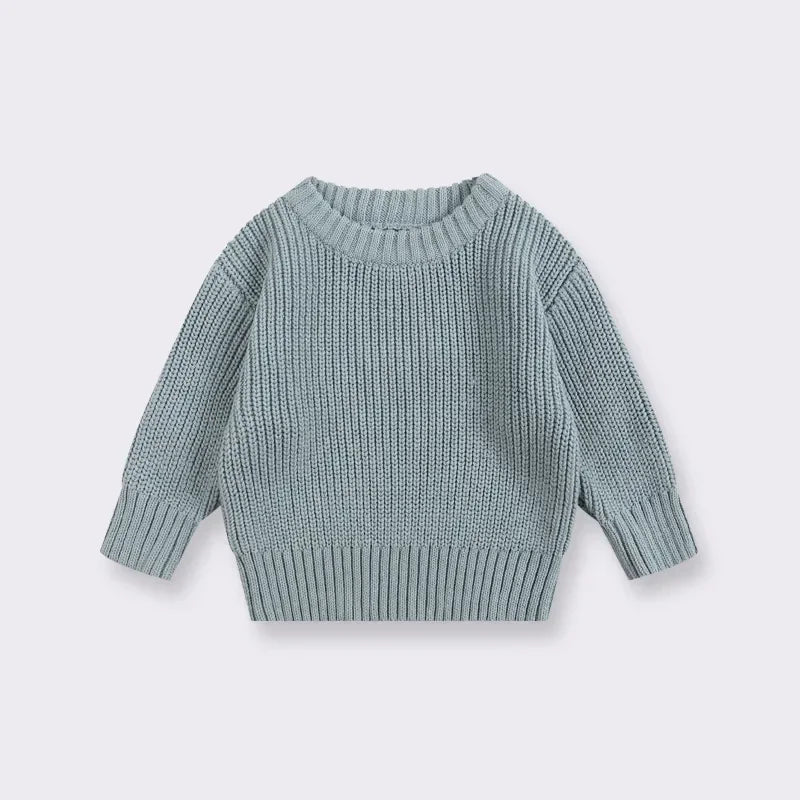 Cotton Crewneck Baby Sweater for Boys and Girls, Long Sleeve Ribbed Knit Pullover for Infants and Kids, Everyday Cool Weather Layering