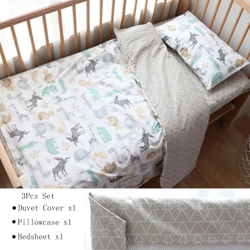 Cotton Toddler Bedding Set, 3-Piece Printed Duvet Cover and Pillowcase with Flat Sheet or Mattress Cover, Kids Room Bed Linens