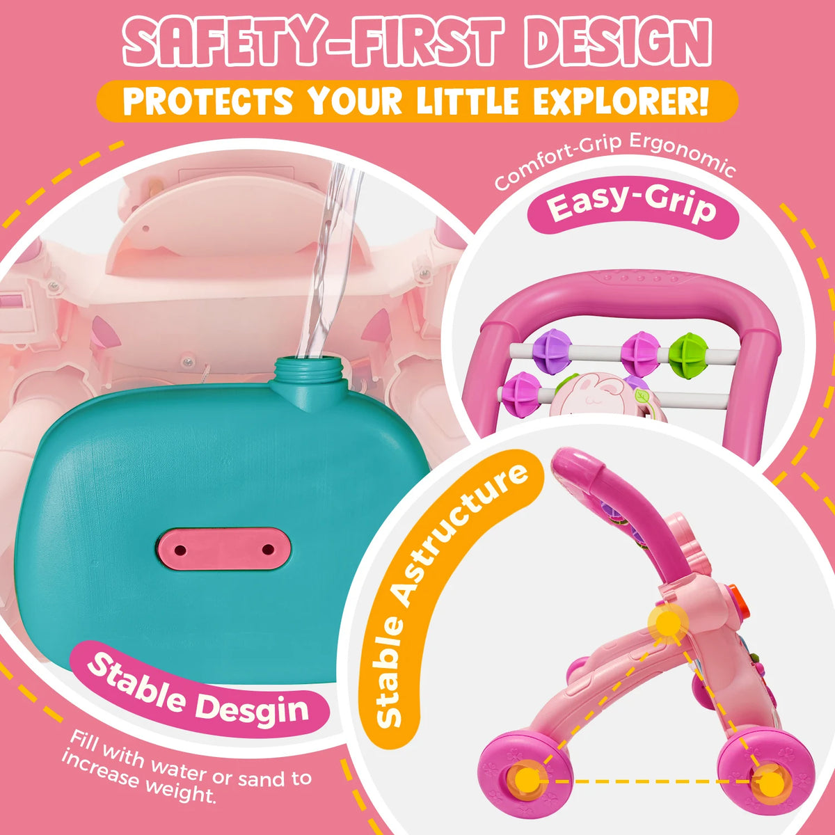 Musical Toddler Push Walker with Animal Activity Panel, Wheeled Handle Toy for Ages 18 Months and Up in Rabbit, Lion, Unicorn, Frog and Spider Styles