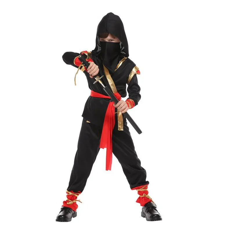 Samurai Ninja Costume for Kids with Hooded Warrior Styling and Toy Accessory Options for Halloween Parties, Cosplay and School Performances