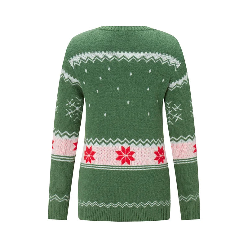 Reindeer Family Christmas Sweaters in Red or Green, Matching Mom Dad and Kids Long Sleeve Crewneck Pullovers for Holiday Photos and Parties
