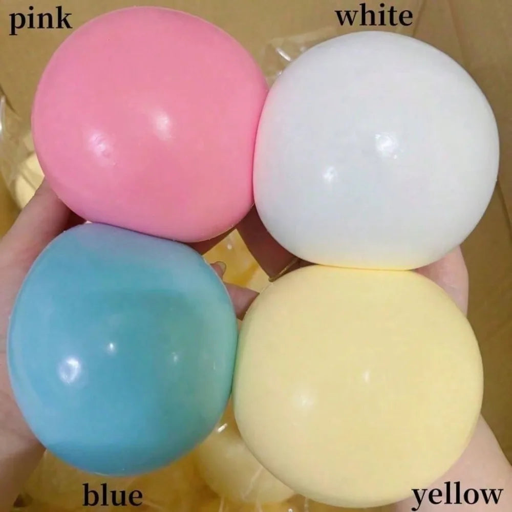 Squishy Stress Ball with Dough Filling, Soft TPR Round Squeeze Fidget in Yellow, Blue, Pink or White for Tactile Play and Desk Breaks