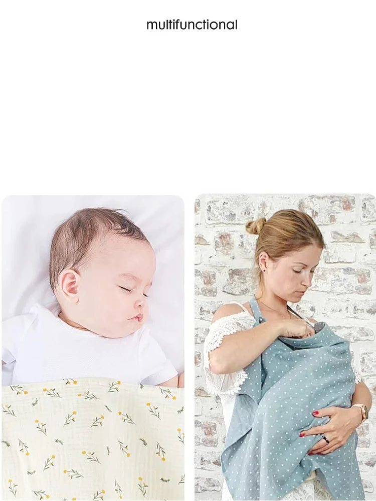 Cotton Nursing Cover with Adjustable Metal Buckle, Breathfeeding Privacy Shawl in Floral, Leaf and Leopard Prints for Moms on the Go