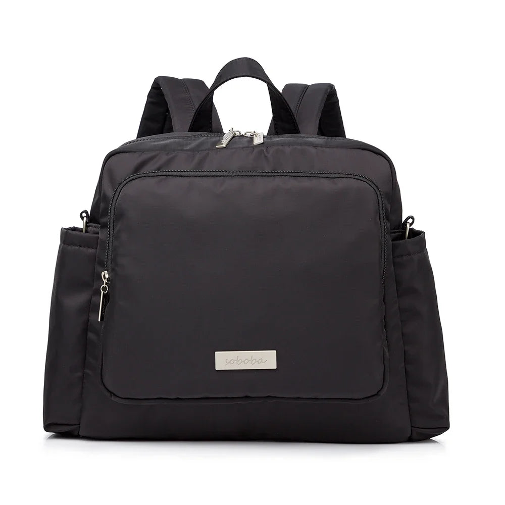 Diaper Bag Backpack with Wide Front Zip Pocket, SOBOBA Baby Essentials Organizer with Side Pockets and Top Handle, 34 x 32 x 12 cm