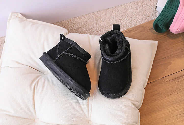 Toddler Plush Winter Booties with Contrast Stitching and Rear Pull Tabs, Camel, Black or Army Green Short Boots for Boys and Girls, Sizes 18-25