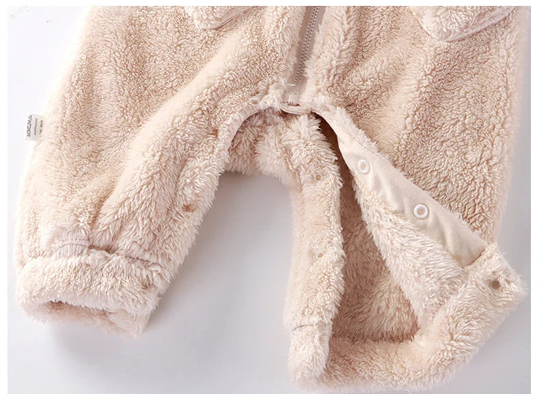 Bear Ear Baby Romper with Plush Texture and Heart Pockets, Hooded Zip Front One-Piece Outfit for Boys and Girls in Four Colors, 0-12 Months