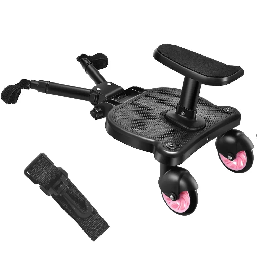 Stroller Ride-On Board with Detachable Seat, Sit or Stand Platform for a Second Child Ages 3-7, Single or Double Wheel Color Options