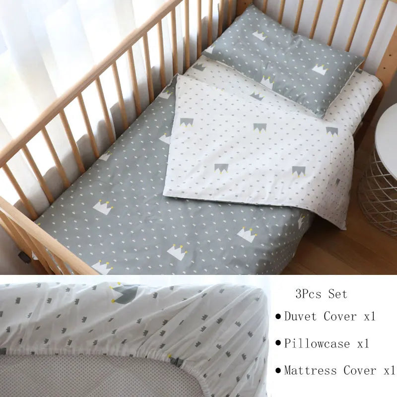 Cotton Toddler Bedding Set, 3-Piece Printed Duvet Cover and Pillowcase with Flat Sheet or Mattress Cover, Kids Room Bed Linens
